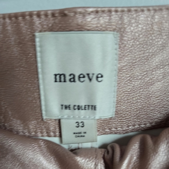 Anthropologie New Maeve Colette Coated Pink Faux Leather Wide Leg Pants SZ 33 - Picture 9 of 11